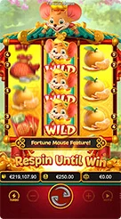 Fortune Mouse · Kenali fungsi kontrol putaran, pengaturan nilai, serta mode cepat di bilah merah bawah.